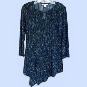 Pullover Top 3/4 sleeve Keyhole‎ Peplum Dana Buchman Sz M Black Blue
